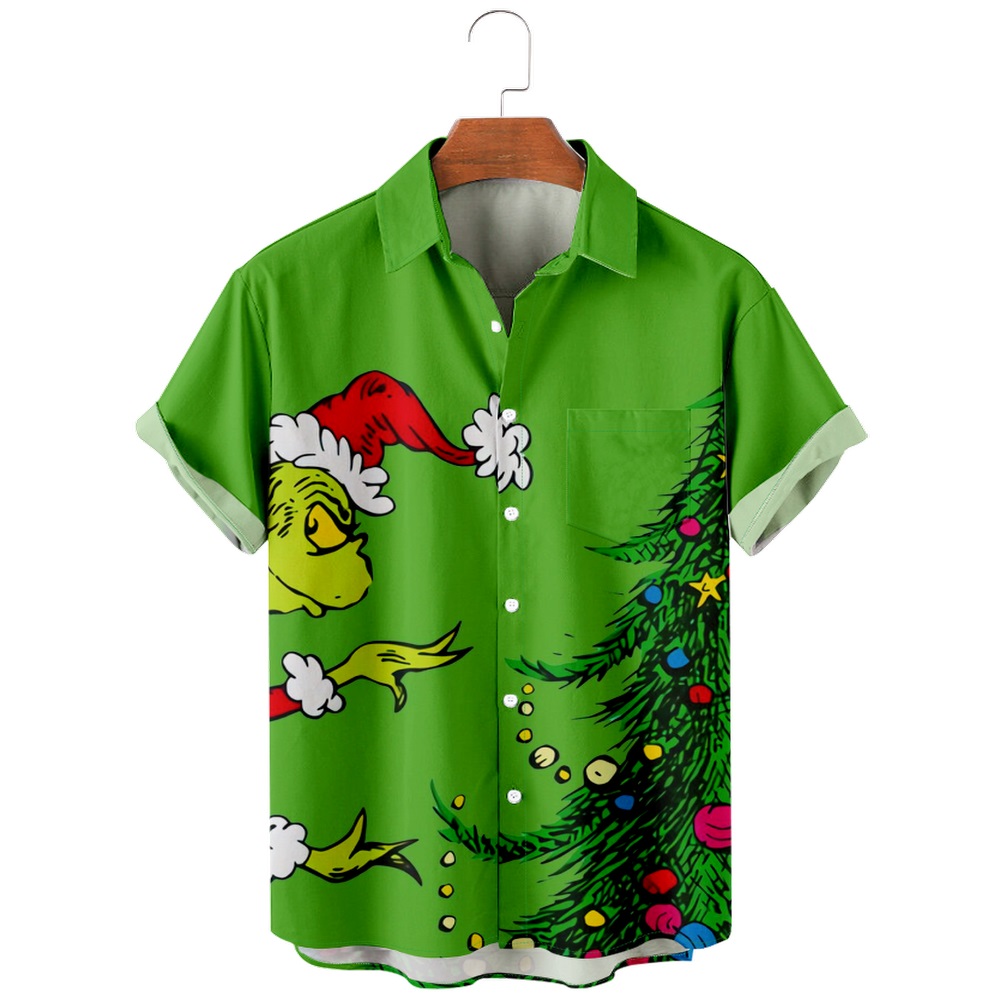 Men Christmas Day Shirts Short Sleeve Pocket Shirts QL42553A03