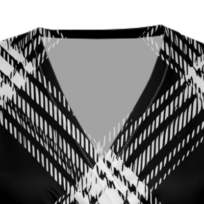 Black & White Plaid Cap Sleeve V-Neck Midi Dress ZXV927