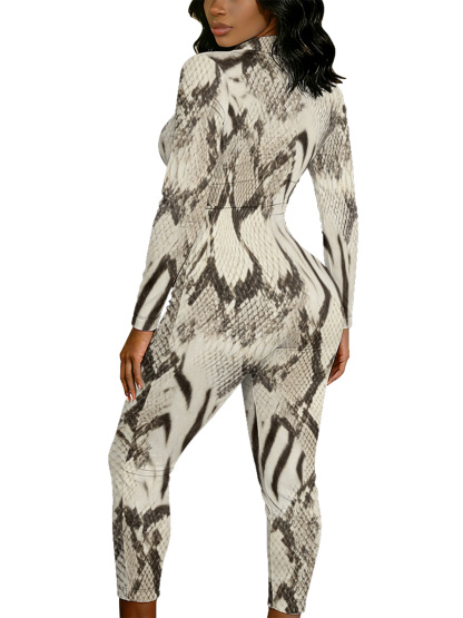 Snake Long Sleeve Zip-Up Jumpsuit HGF015
