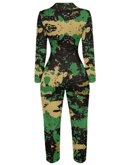 Camouflage Long Sleeve Zip-Up Jumpsuit 