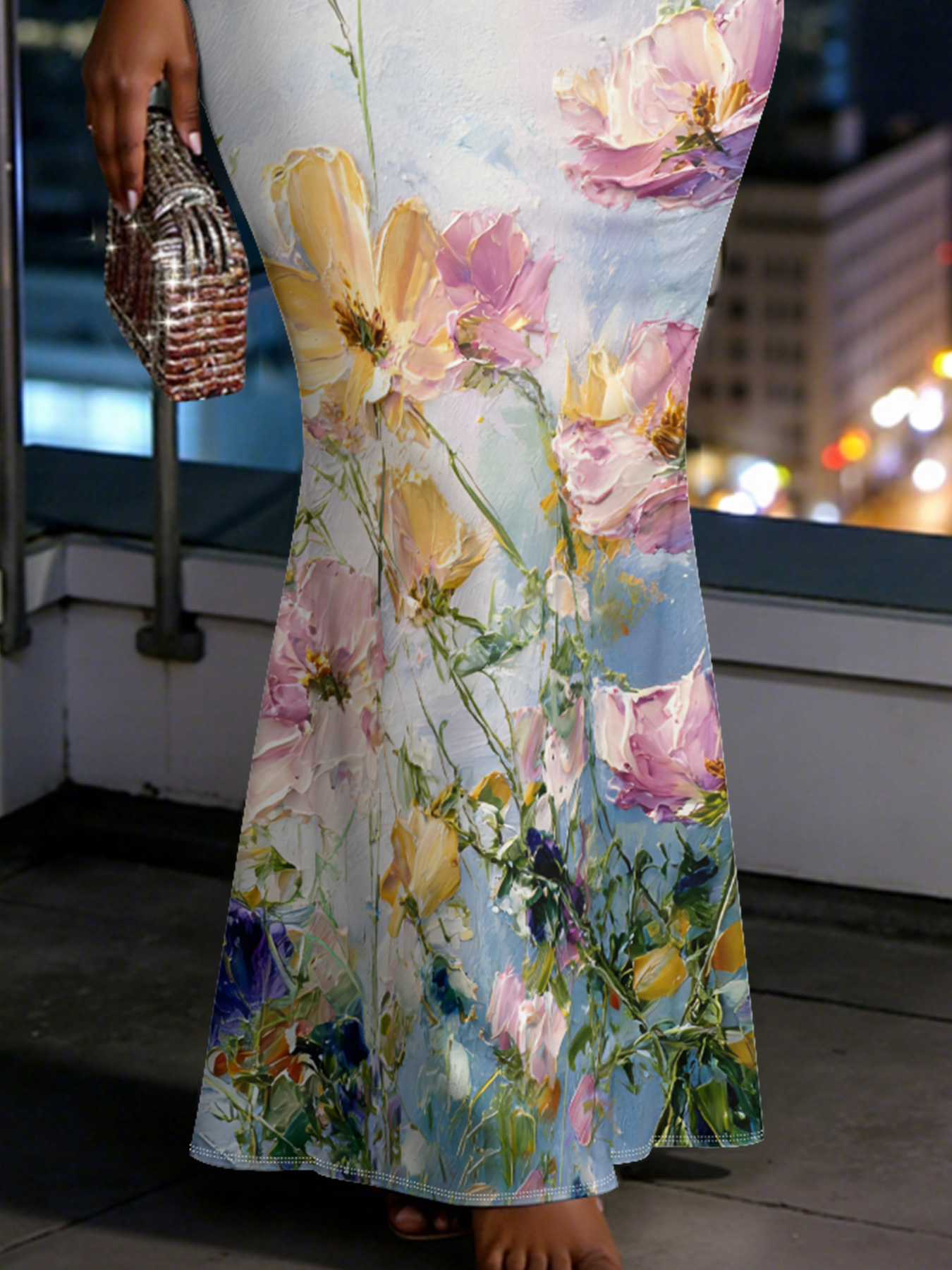 Watercolor Floral Spaghetti Strap Mermaid Dress