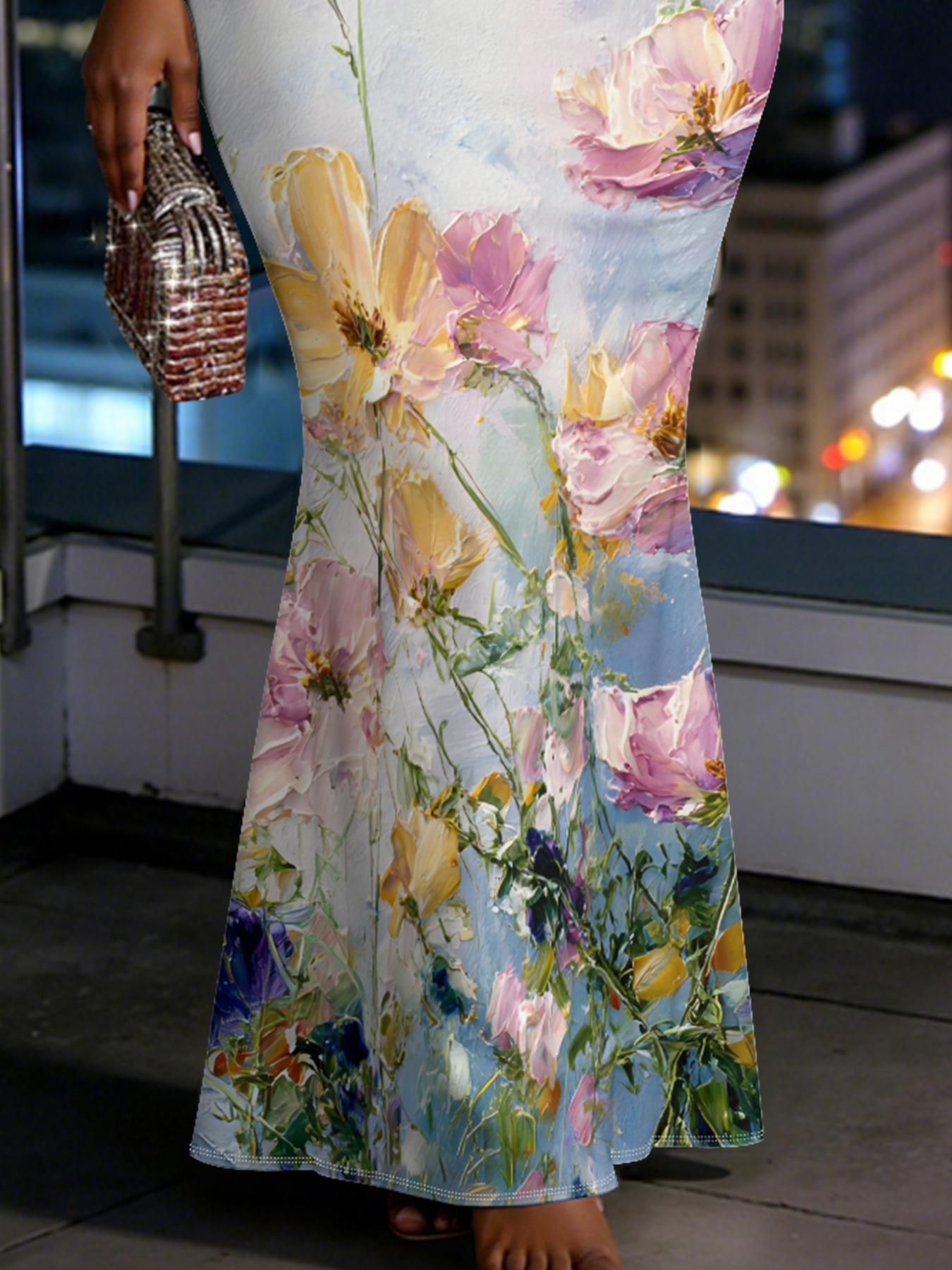 Watercolor Floral Spaghetti Strap Mermaid Dress