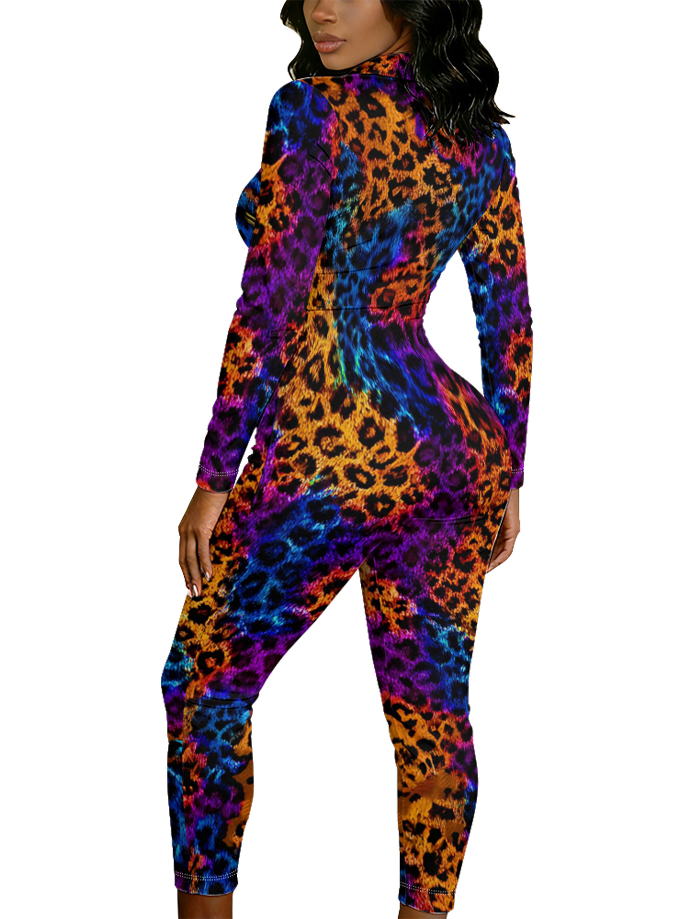 Rainbow Leopard Long Sleeve Zip-Up Jumpsuit 