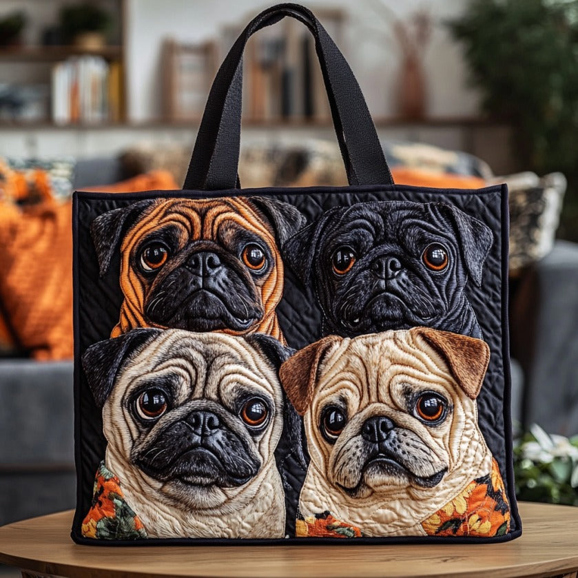 Pug Face Quilted Tote Bag  Animal print