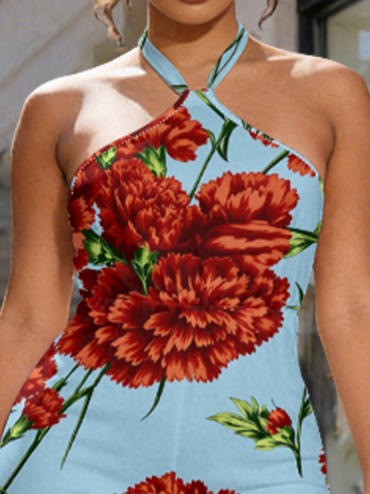 Red Carnation Sleeveless Halter Jumpsuit