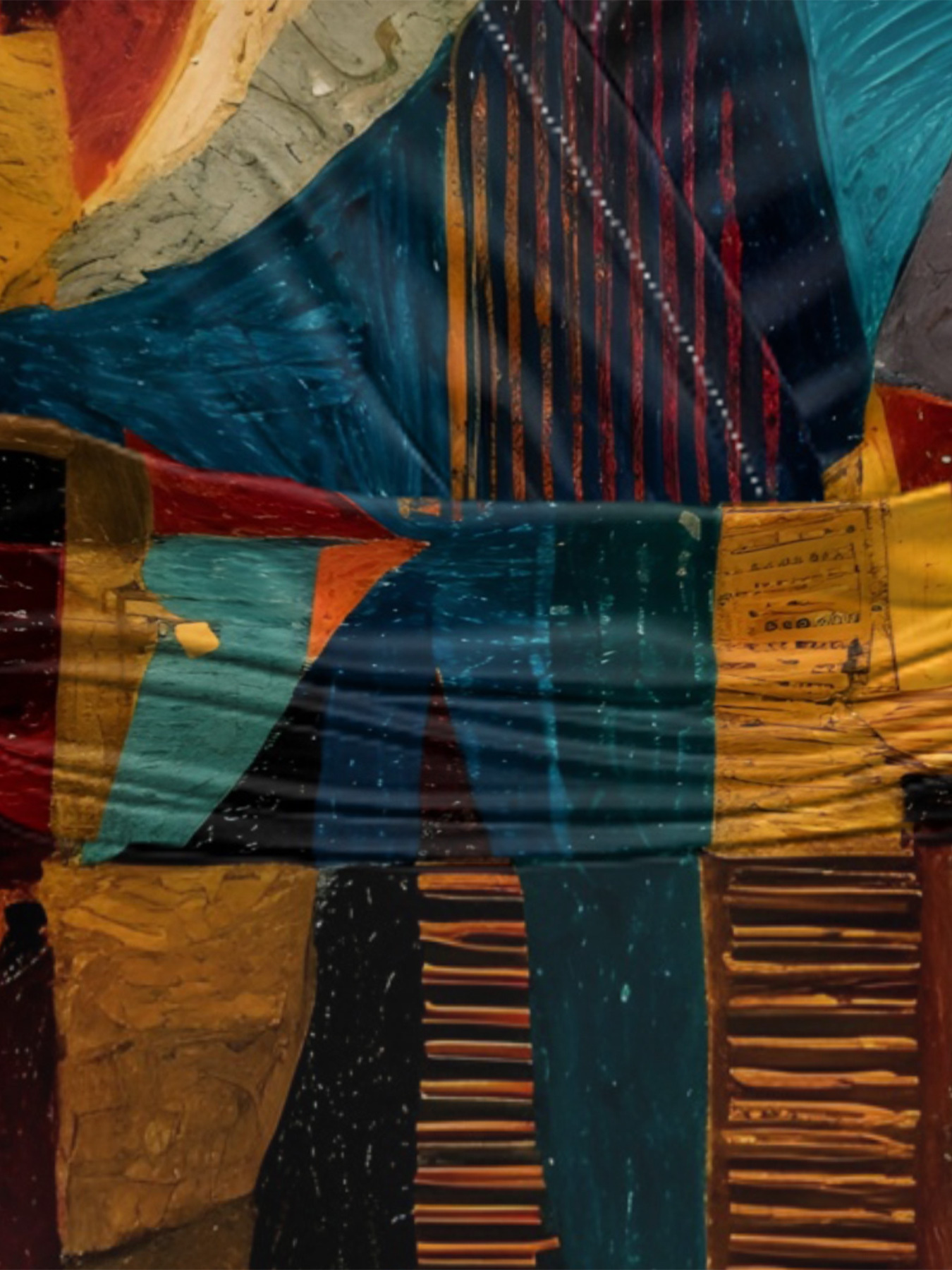 Cubist Print Cap Sleeve V-Neck Midi Dress