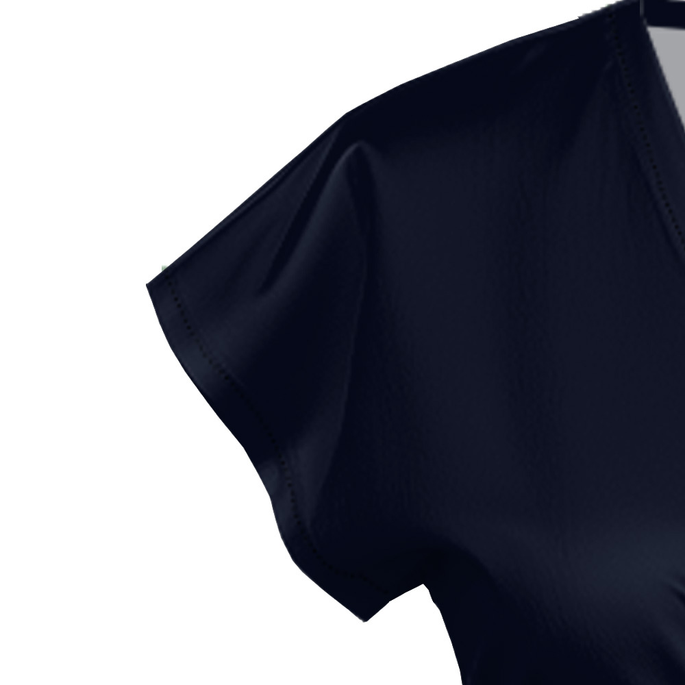 Navy Orange Tribal Cap Sleeve V-Neck Midi Dress