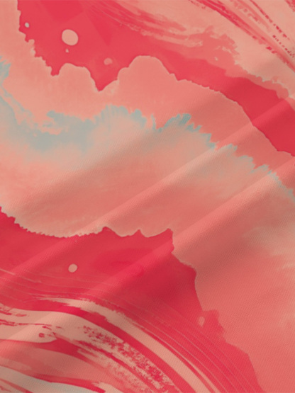 Coral Wave Print V-Neck Bodycon Midi Dress