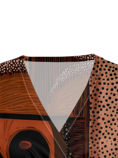 Tribal Patchwork Cap Sleeve V-Neck Midi Dress