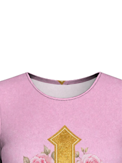 Pink Rose Gold Cross Christian Flare Sleeve Bodycon Midi Dress