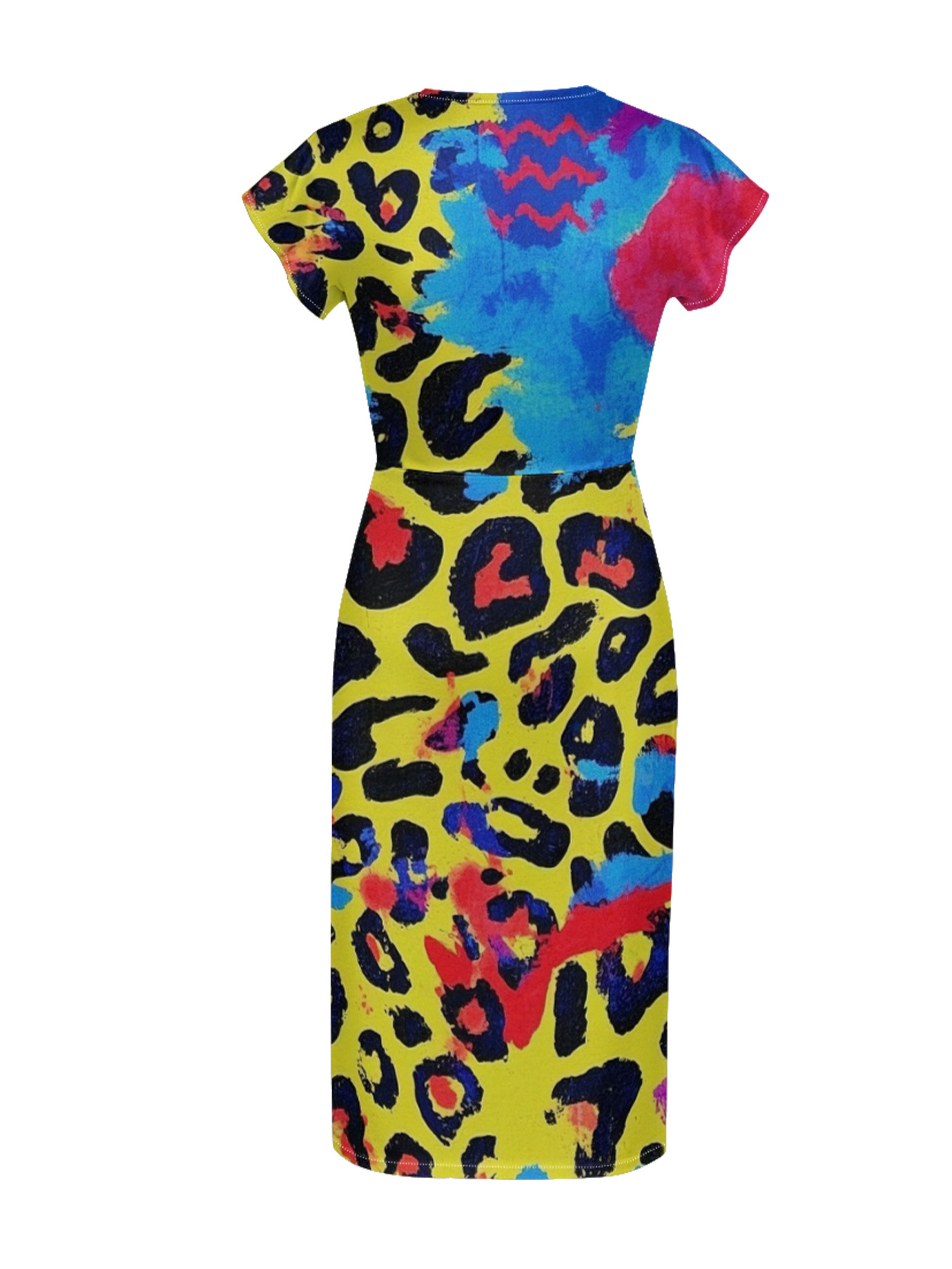 Neon Multicolor Cap Sleeve V-Neck Midi Dress IUJH8922