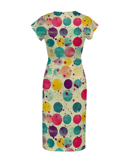 Colorful Polka Dot Cap Sleeve V-Neck Midi Dress