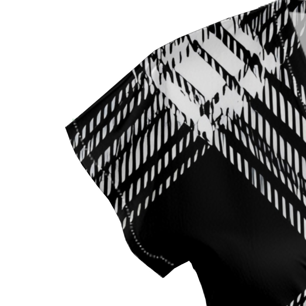 Black & White Plaid Cap Sleeve V-Neck Midi Dress ZXV927