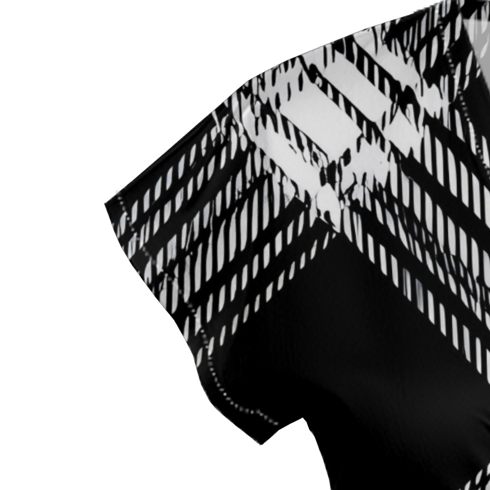 Black & White Plaid Cap Sleeve V-Neck Midi Dress ZXV927