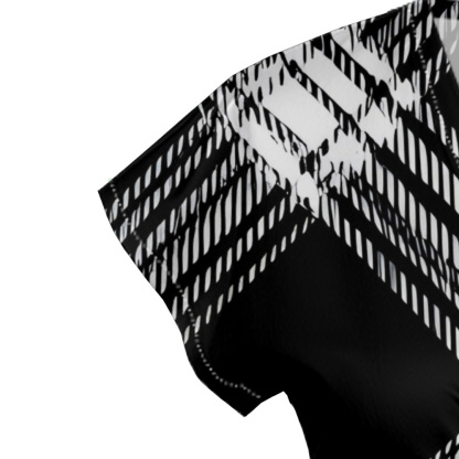 Black & White Plaid Cap Sleeve V-Neck Midi Dress ZXV927