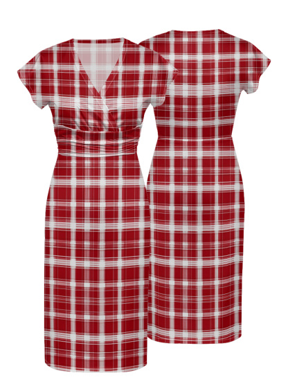 Red Plaid Cap Sleeve V-Neck Midi Dress