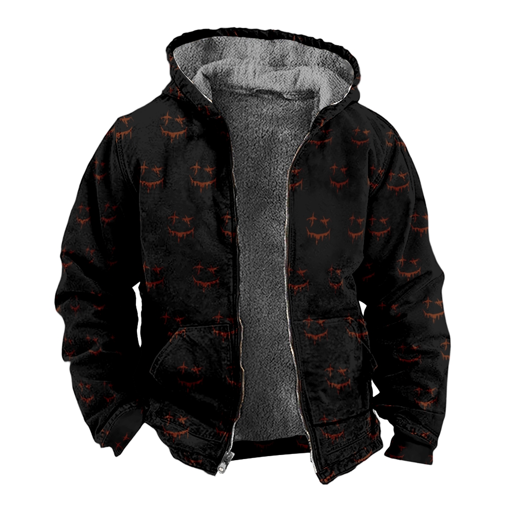 Halloween Print Hooded Zipper Cotton Jacket