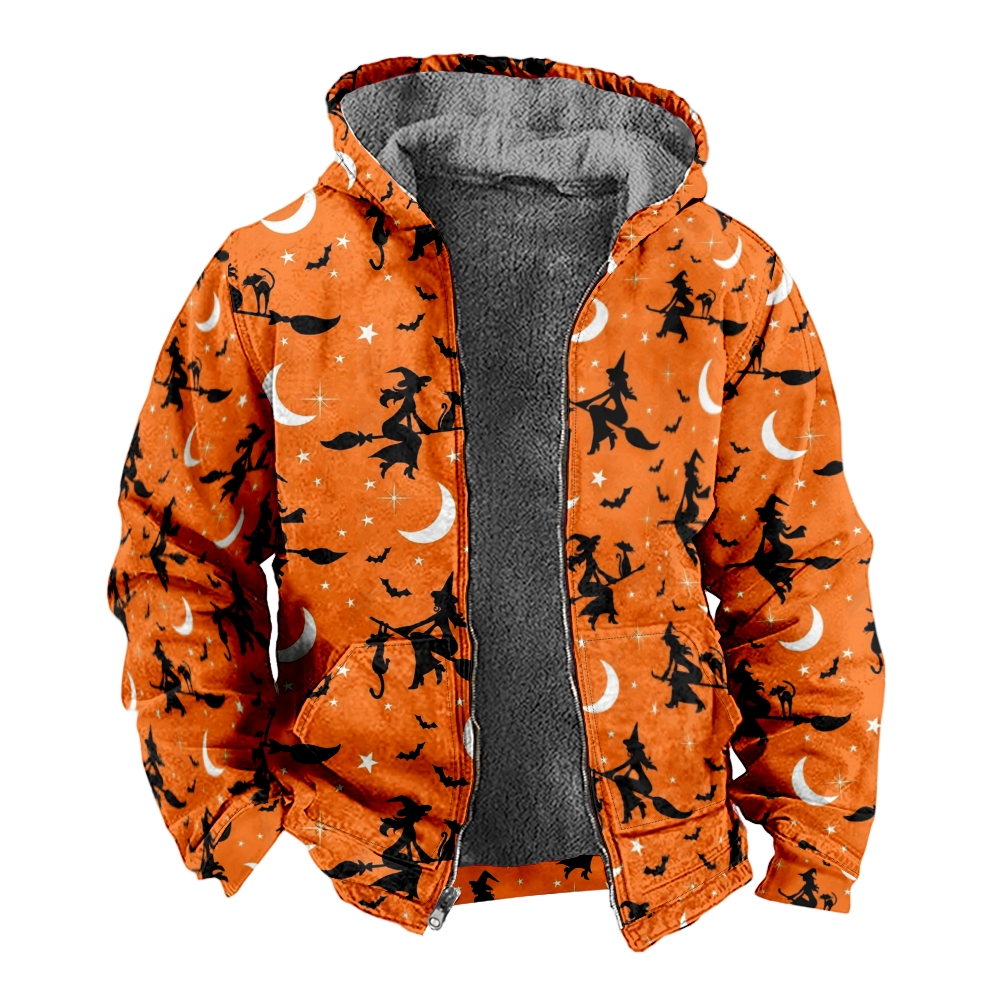 Halloween Print Hooded Zipper Cotton Jacket