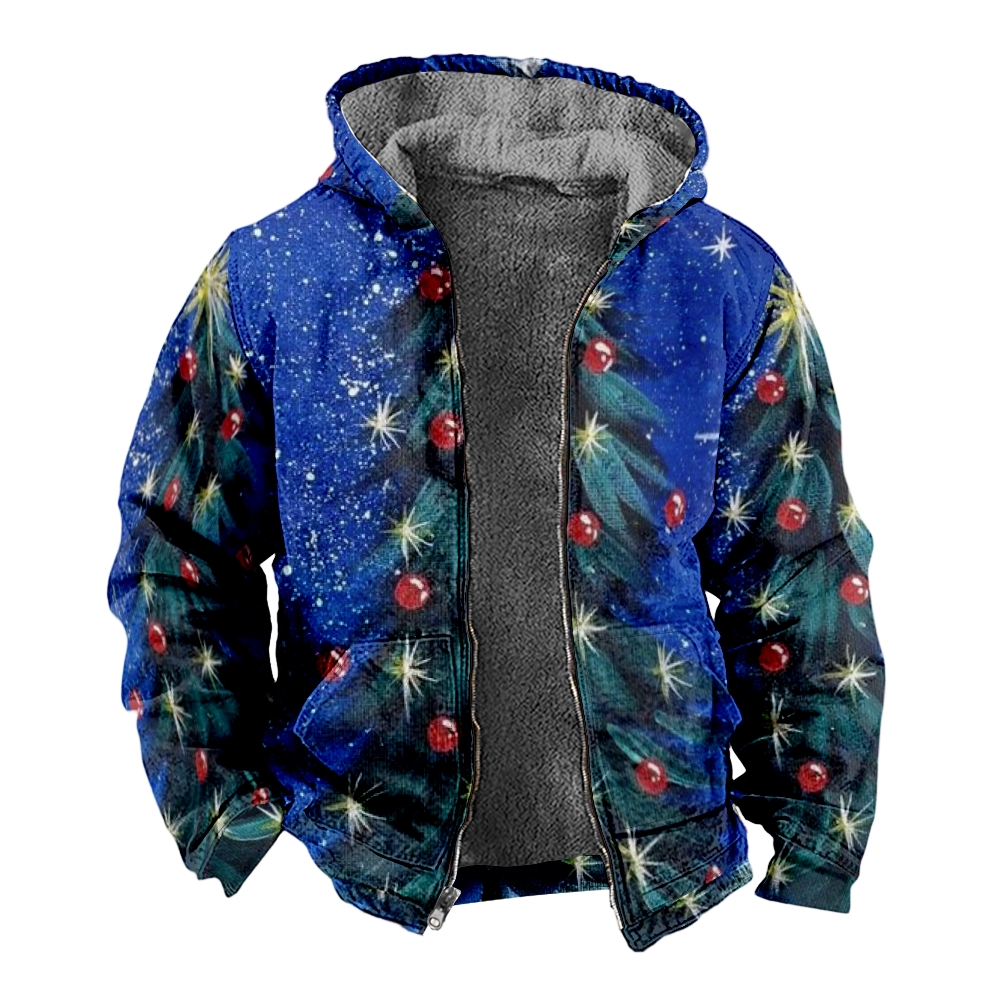Christmas Day Print Hooded Zipper Cotton Jacket-Tydres