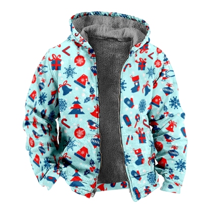 Christmas Day Print Hooded Zipper Cotton Jacket-Tydres