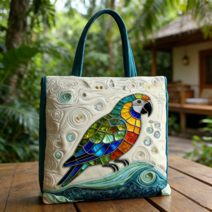 Glass Parrot Quilted Tote Bag DH92684