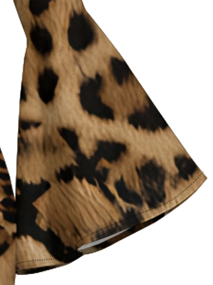Classic Leopard Print Bell Flare Sleeve Bodycon Midi Dress