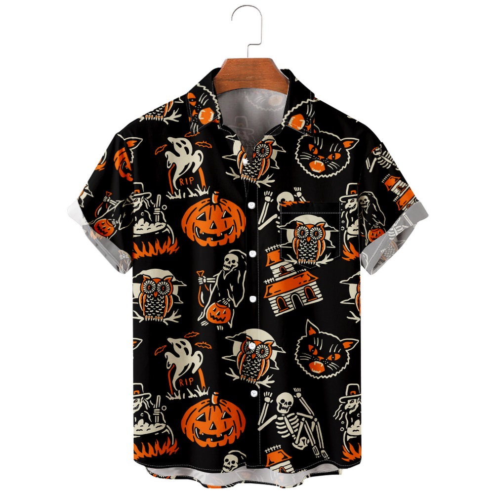 Men Halloween Shirts Short Sleeve Pocket Shirts QL39308A01