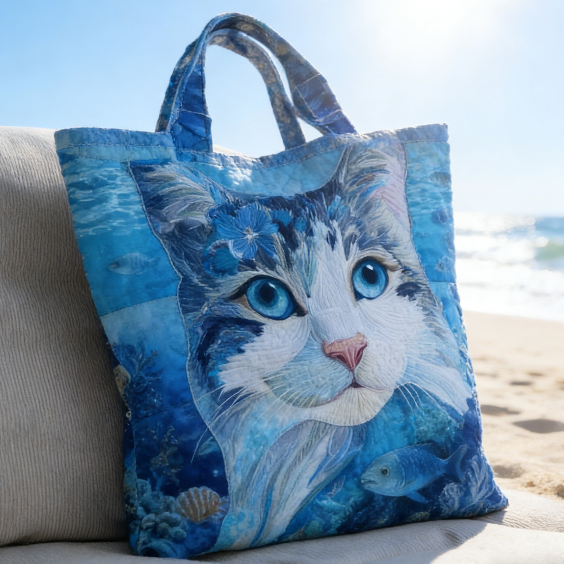 Nautical Cat Quilted Tote Bag KMXV2973