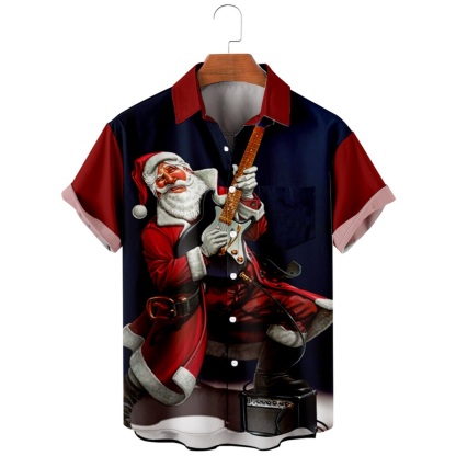 Men Christmas Day Santa Claus Shirts Short Sleeve Pocket Shirts JA2281