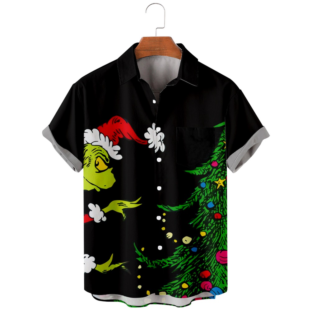 Men Christmas Day Shirts Short Sleeve Pocket Shirts QL42553A01