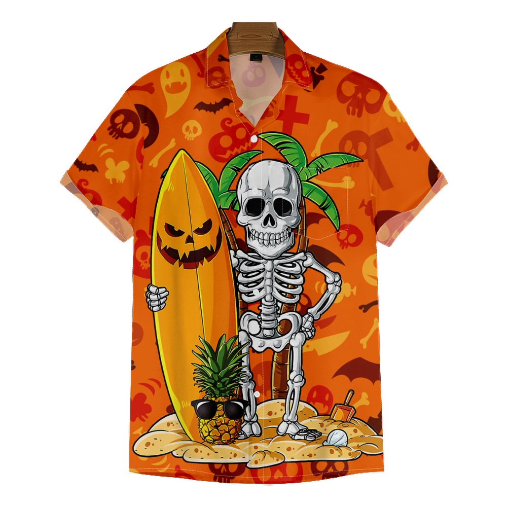 Men Halloween Skull Shirts Short Sleeve Pocket Shirts QL63501A01