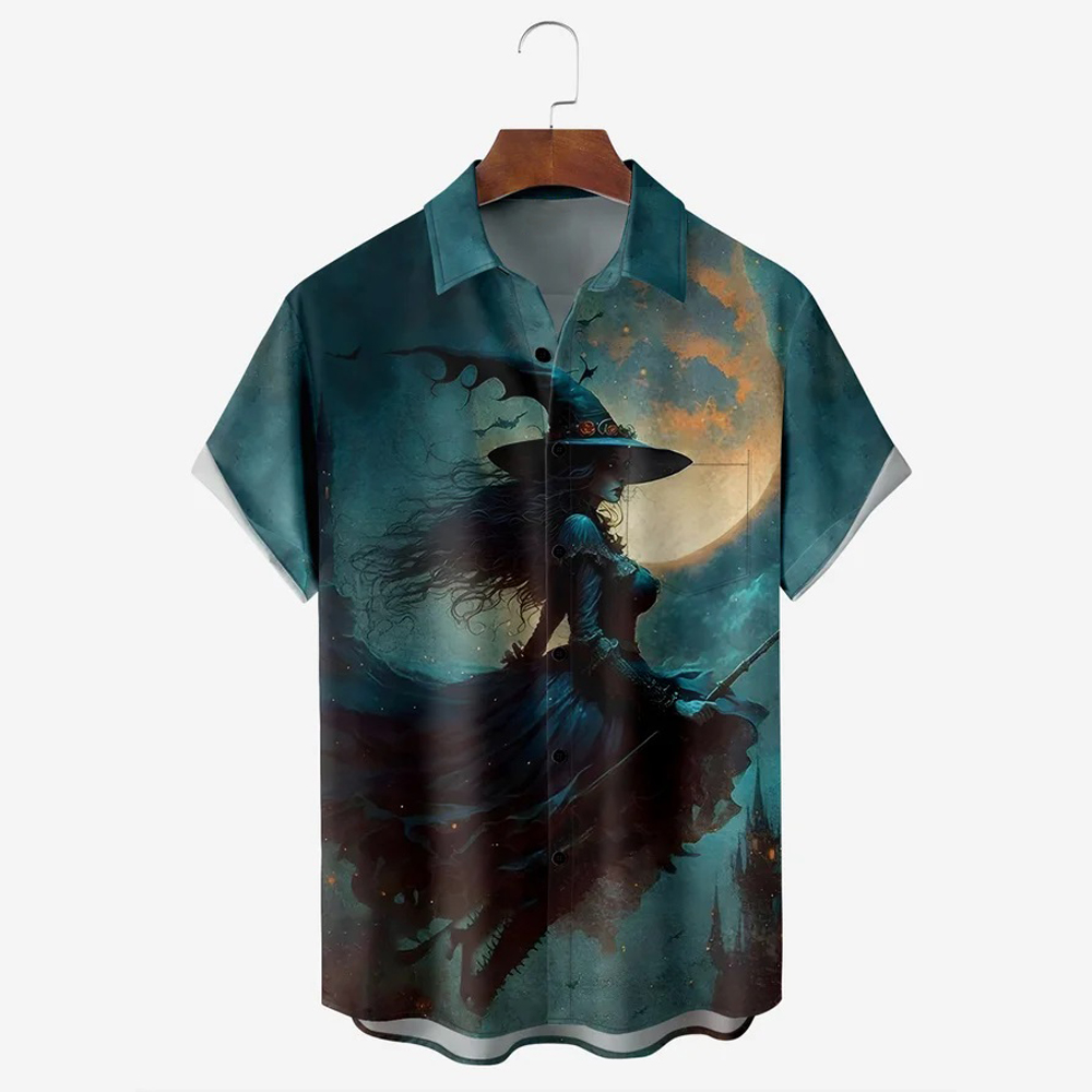 Men Halloween Witch Shirts Short Sleeve Pocket Loose Fitting Shirts QL66181