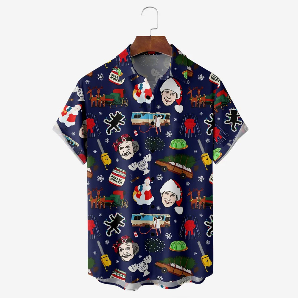 Men Christmas Day Shirts Short Sleeve Pocket Loose Fitting Shirts QL65400