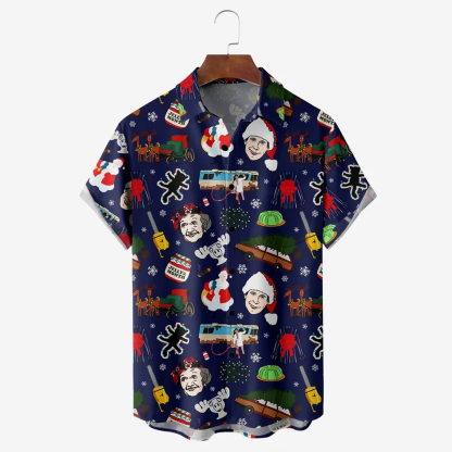 Men Christmas Day Shirts Short Sleeve Pocket Loose Fitting Shirts QL65