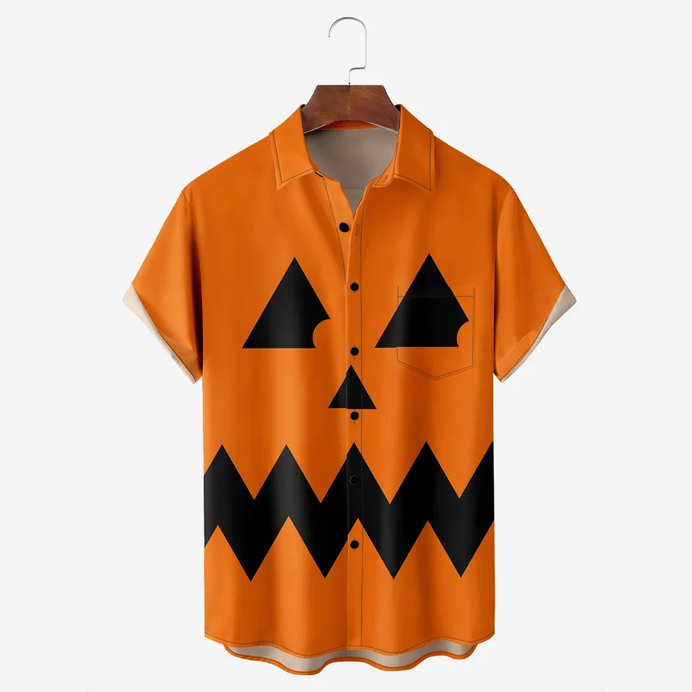 Men Halloween Shirts Short Sleeve Pocket Loose Fitting Shirts QL62834