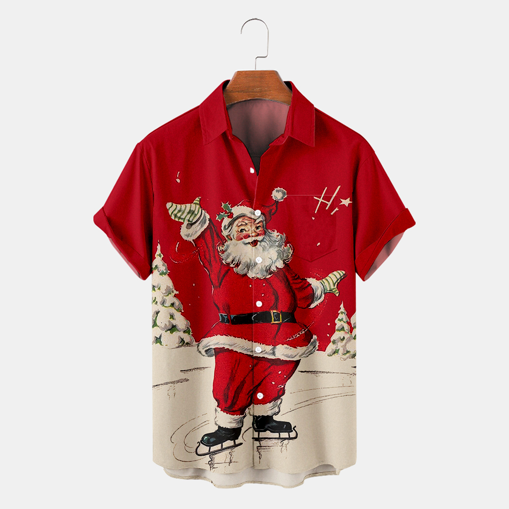 Men Christmas Day Shirts Short Sleeve Pocket Shirts FY7976A03