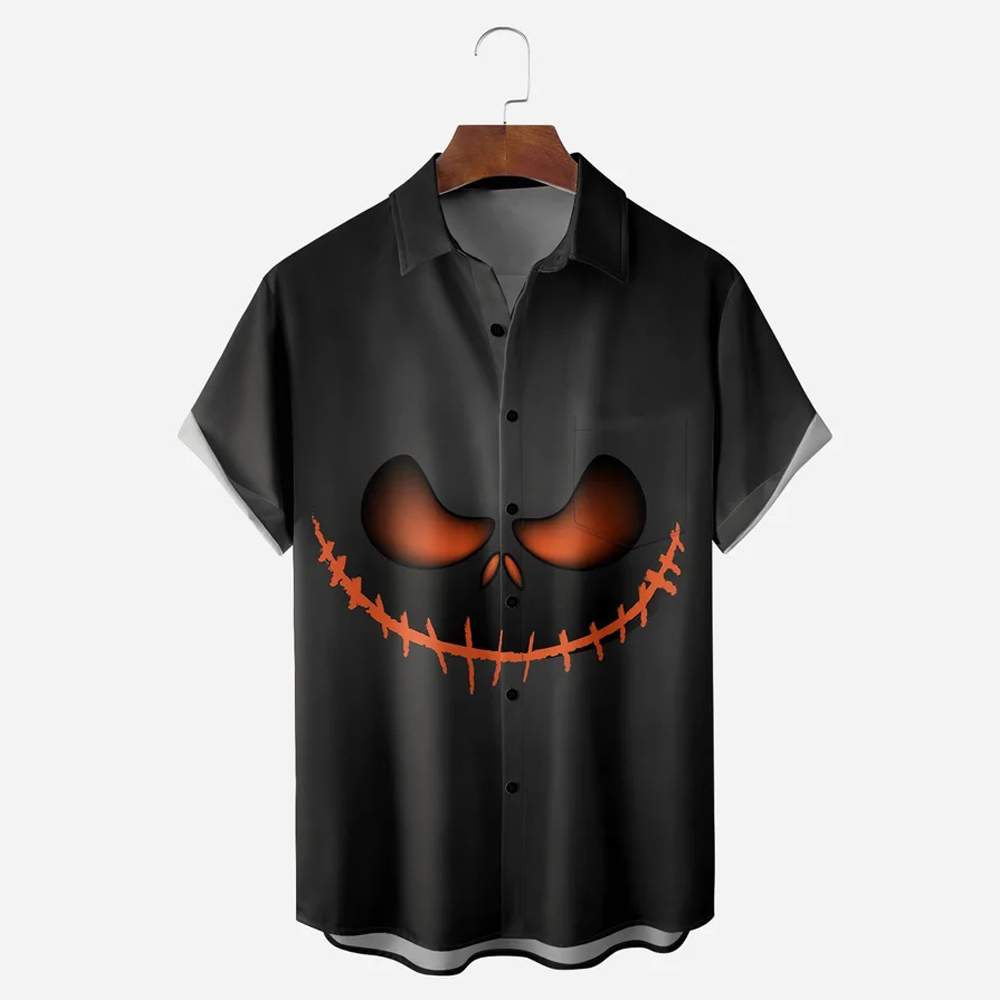 Men Halloween Shirts Short Sleeve Pocket Loose Fitting Shirts QL60700