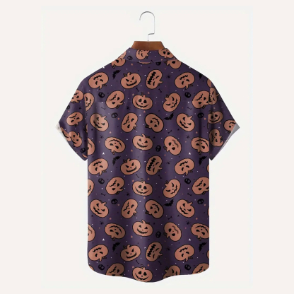 Men Halloween Skull Shirts Short Sleeve Pocket Loose Fitting Shirts QL57722