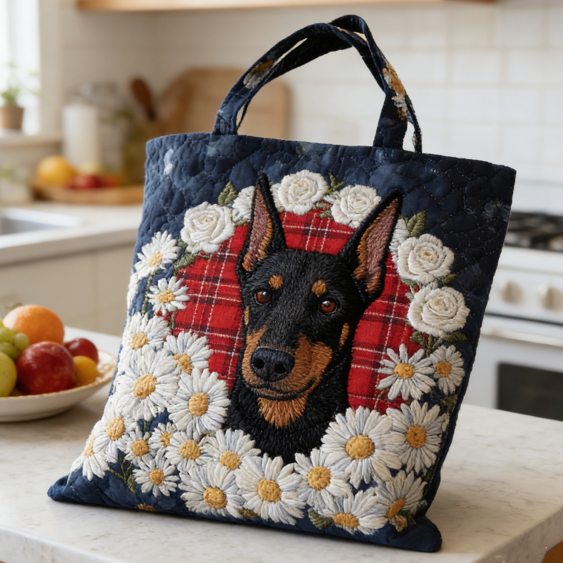 Floral Doberman Quilted Tote Bag WAXF4182