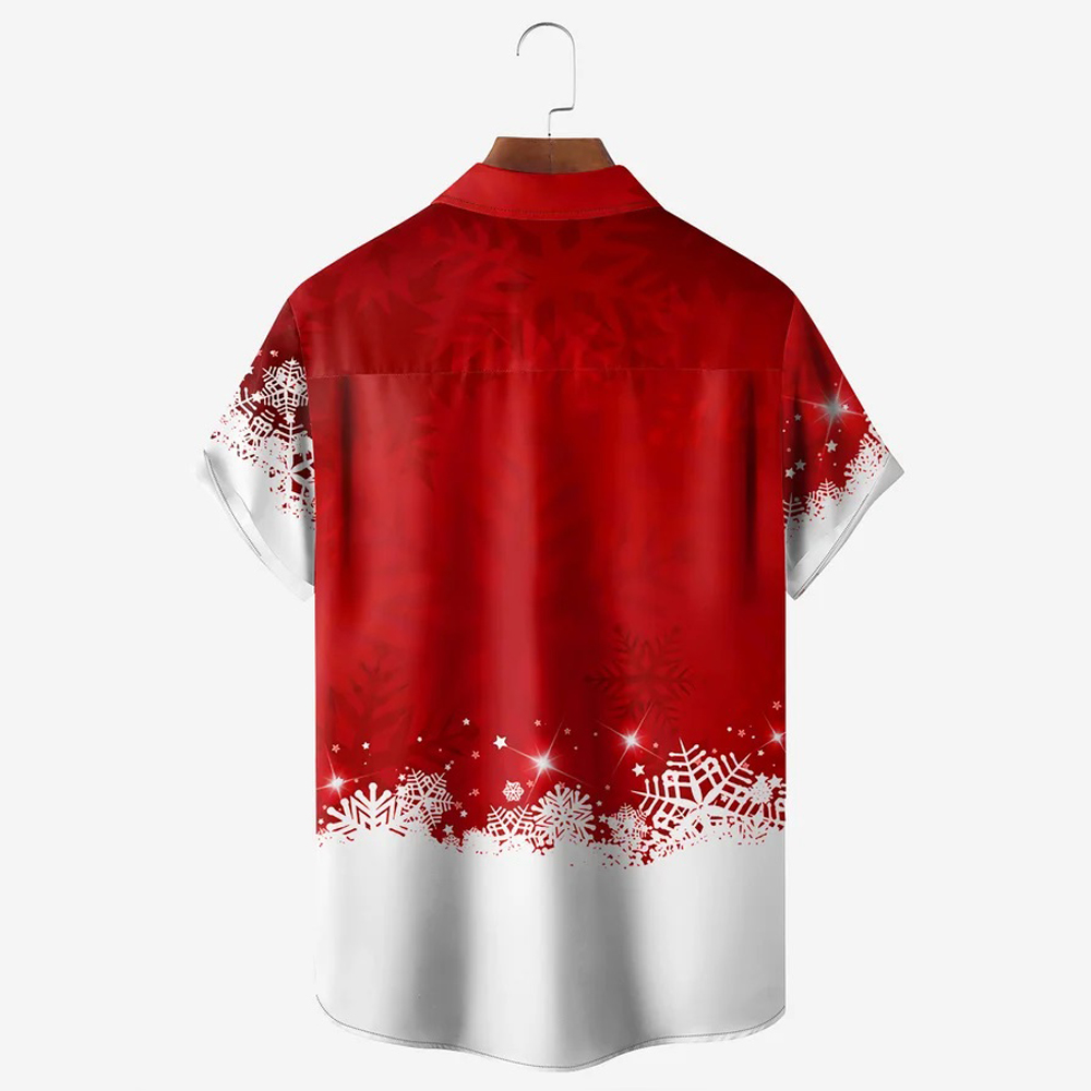 Men Christmas Day Beach Santa Shirts Short Sleeve Pocket Loose Fitting Shirts QL62823
