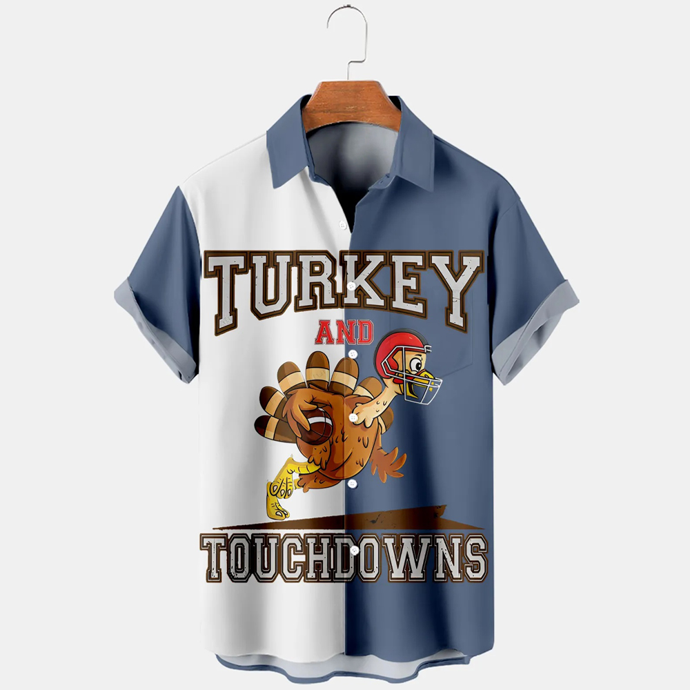 Men Thanksgiving Fun Turkey Shirts Short Sleeve Pocket Shirts