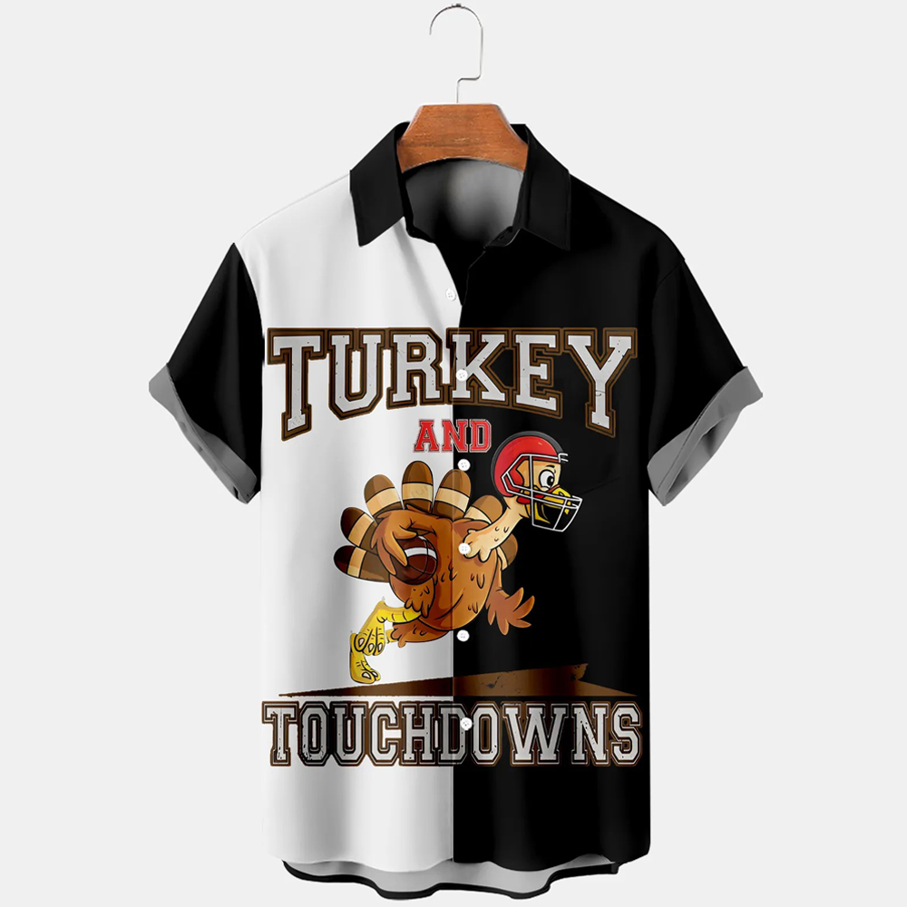 Men Thanksgiving Turkey Shirts Short Sleeve Pocket Shirts