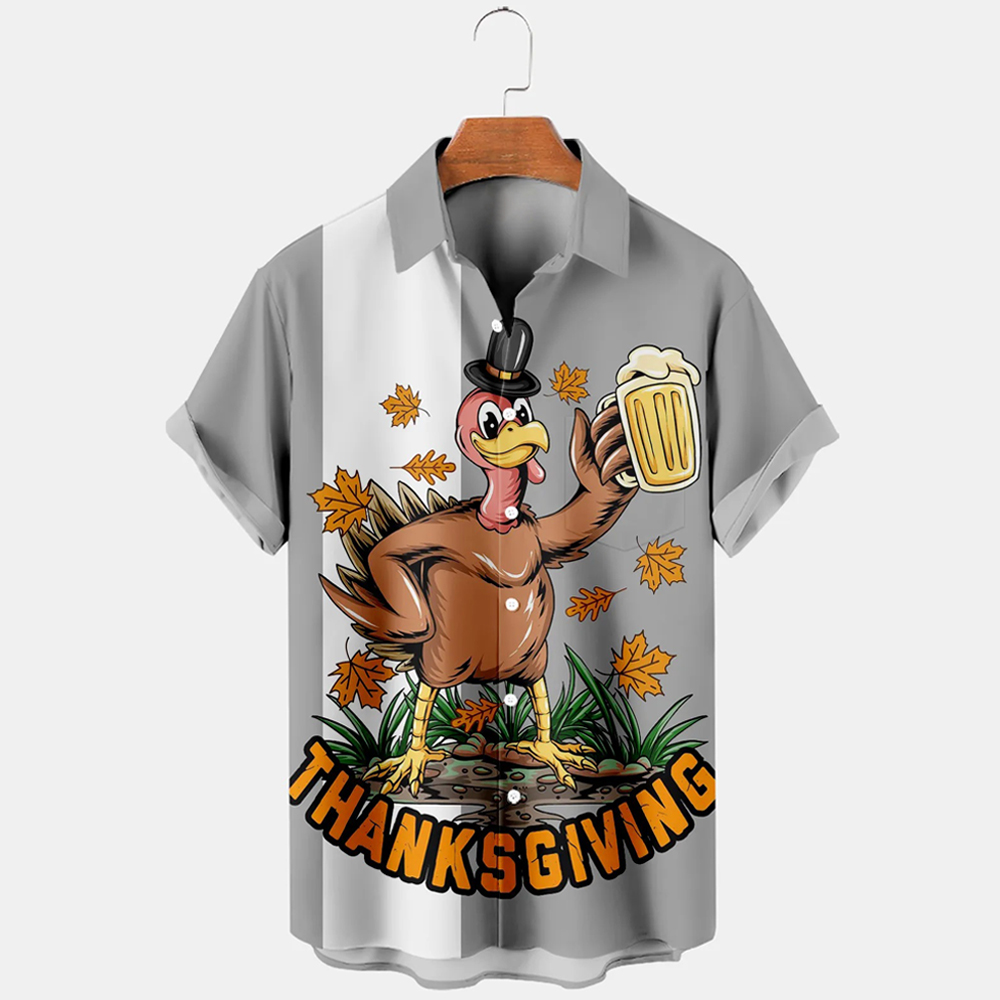 Men Thanksgiving Turkey Shirts Short Sleeve Pocket Shirts
