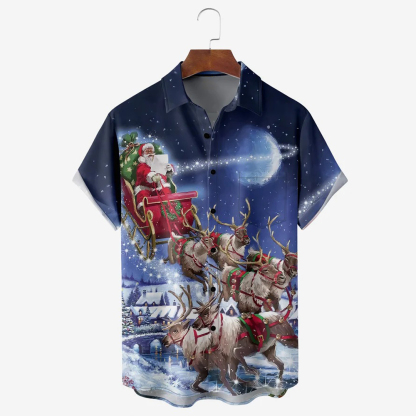 Men Christmas Day Shirts Short Sleeve Pocket Loose Fitting Shirts QL63
