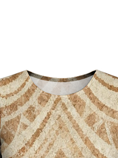 Beige Chevron Floral Flare Sleeve Bodycon Midi Dress ZYW731