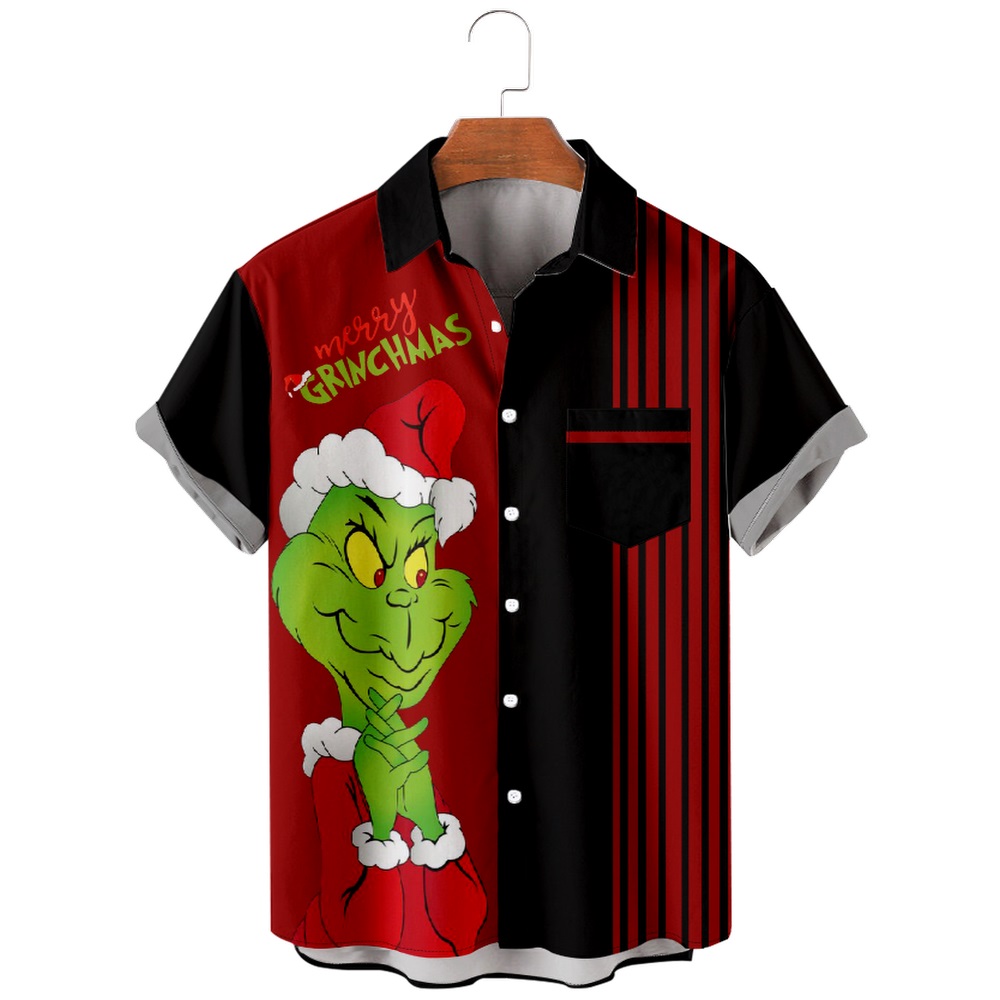 Men Christmas Day Shirts Short Sleeve Pocket Shirts QL46086A05