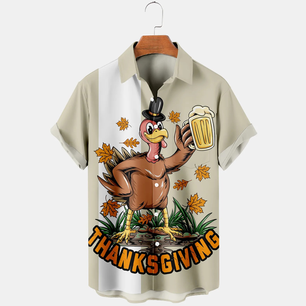 Men Thanksgiving Shirts Short Sleeve Pocket Shirts