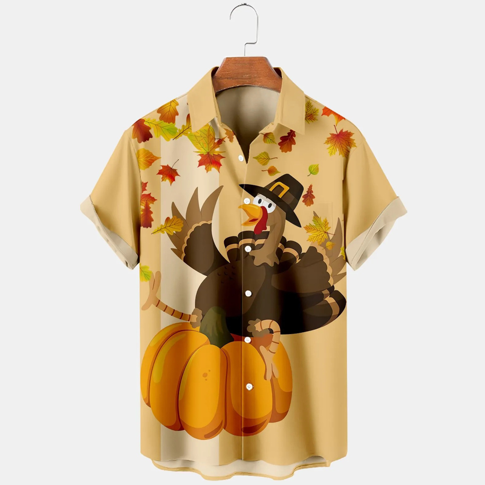Men Thanksgiving Fun Turkey Shirts Short Sleeve Pocket Shirts