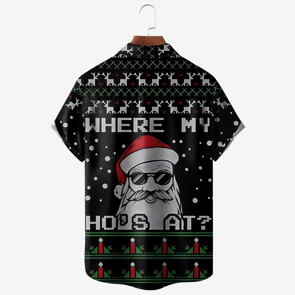 Men Christmas Day Santa Claus Shirts Short Sleeve Pocket Loose Fitting Shirts QL67711