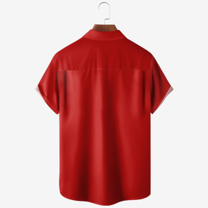 Men Christmas Day Santa Claus Shirts Short Sleeve Pocket Loose Fitting Shirts QL67731